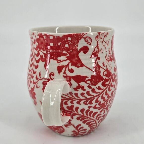 Anthropologie Monogram Initial "F" Homegrown Whimsical Floral Red Mug 14oz - Picture 4 of 10